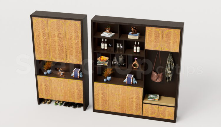 21183. Modern Chinese Foyer Shoe Cabinet And Display Shelf Sketchup Model Download (2)