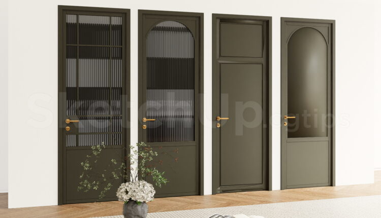 21189. Modern Minimalist Interior Doors Collection With Fluted Glass Sketchup Model Download (1)