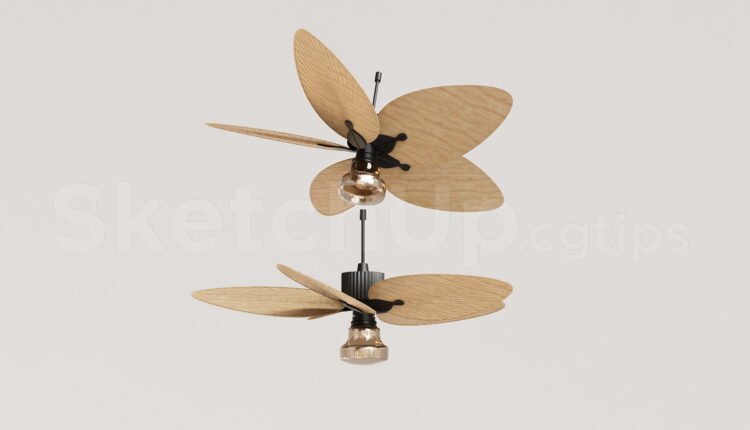 21194. Modern Wooden Ceiling Fan With Integrated Light Sketchup 3d Model Free Download (1)