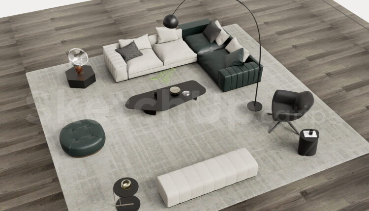 21195. Contemporary Sectional Sofa And Lounge Chair Arrangement 3d Model Download (1)