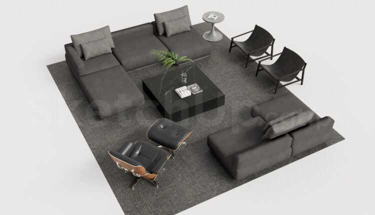 21202. Modern Modular Sectional Sofa Set With Eames Lounge Chair Download (1)