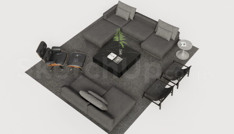 21202. Modern Modular Sectional Sofa Set With Eames Lounge Chair Download (2)