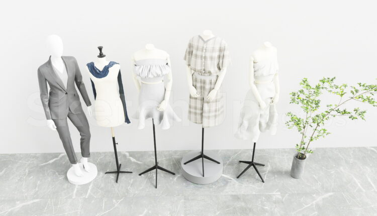 21204. Fashion Boutique Display Sketchup Model – Mannequins Free Download (2)