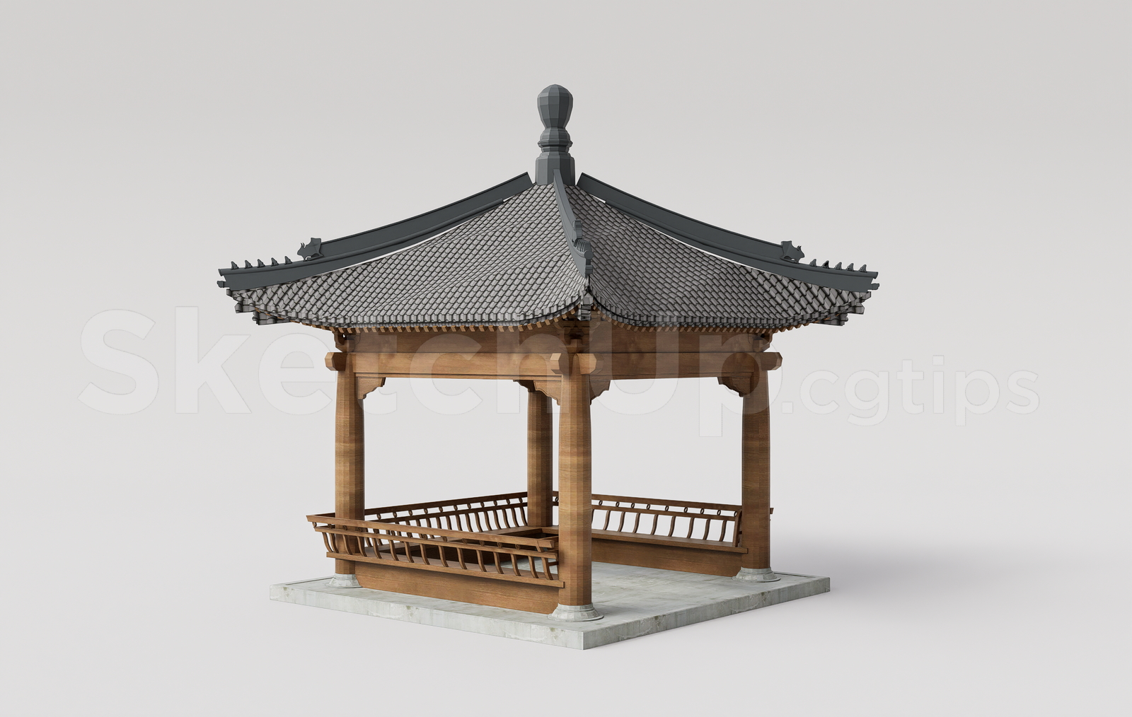 21206. Oriental Garden Wooden Pavilion - Ancient Architecture Sketchup Model Download