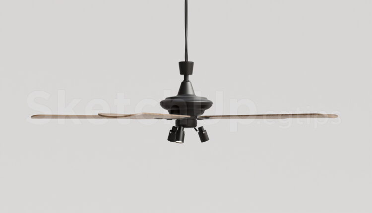 21216. Modern 5-blade Ceiling Fan With Wooden Blades And Led Lights – Sketchup 3d Model Download (1)