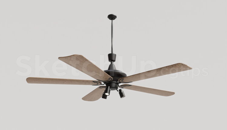 21216. Modern 5-blade Ceiling Fan With Wooden Blades And Led Lights – Sketchup 3d Model Download (2)