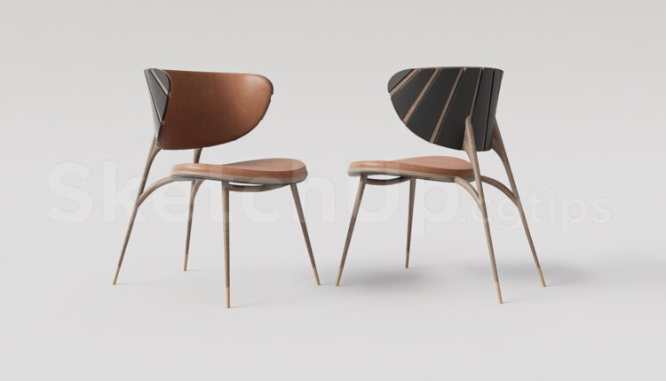 21228. Modern Mid-century Wooden Dining Chair Sketchup 3d Model Download (1)