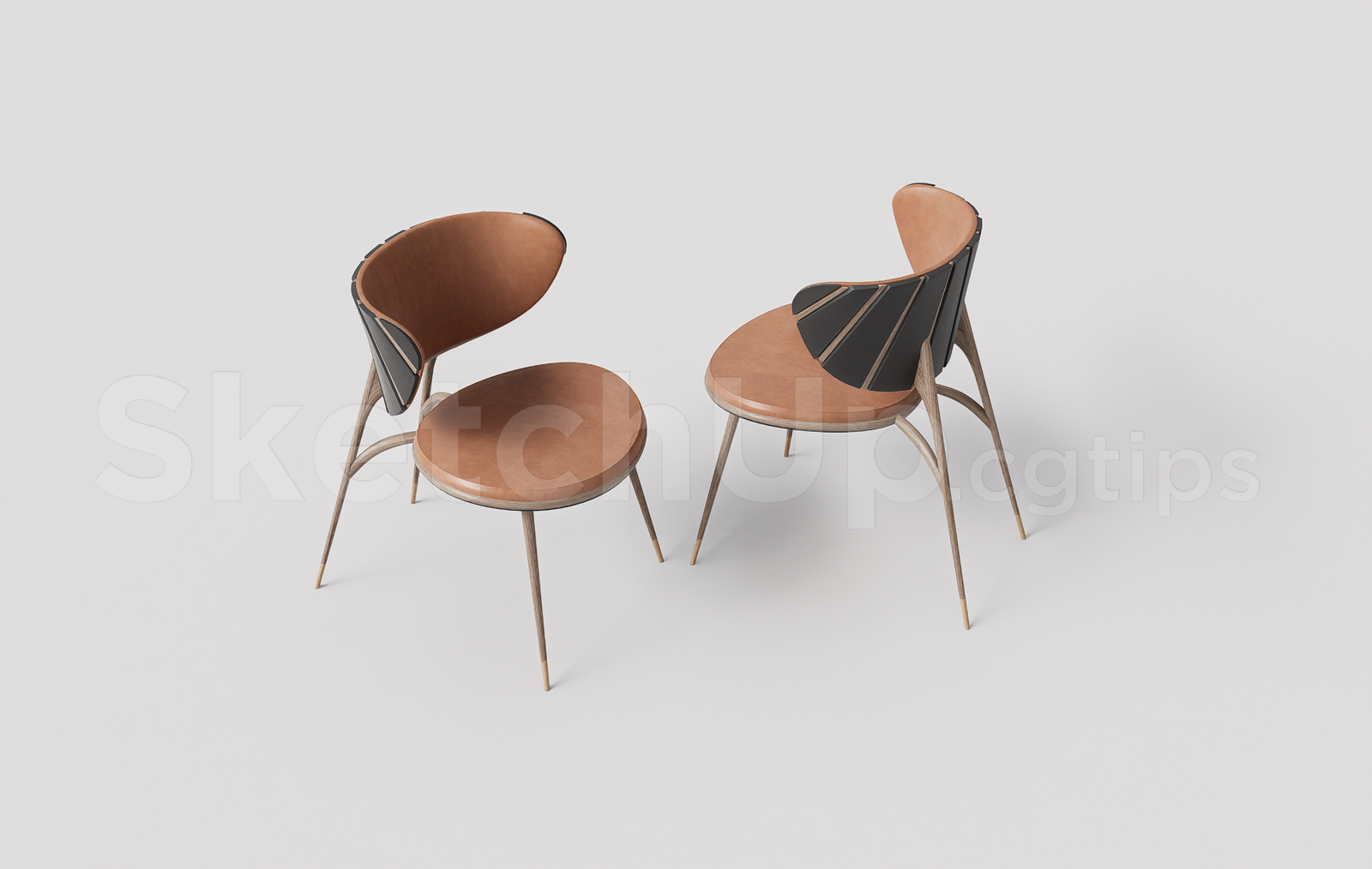 21228. Modern Mid-century Wooden Dining Chair Sketchup 3d Model Download (2)