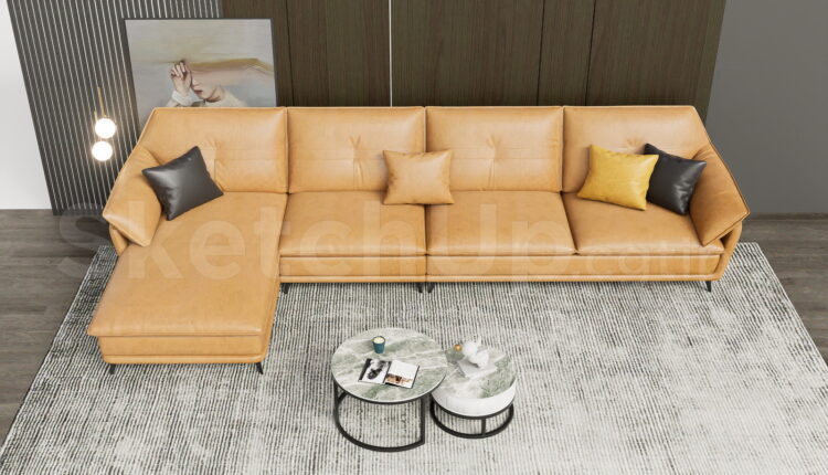 21229. Modern L-shaped Sectional Sofa Sketchup 3d Model Free Download (2)