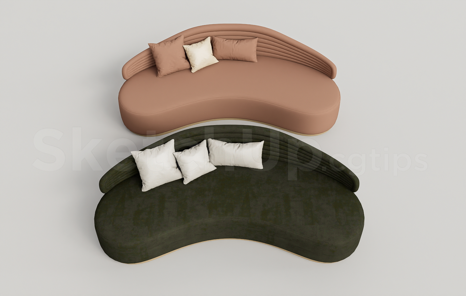 21234. Modern Curved Fabric Sofa With Throw Pillows - Sketchup 3d Model Download (1)