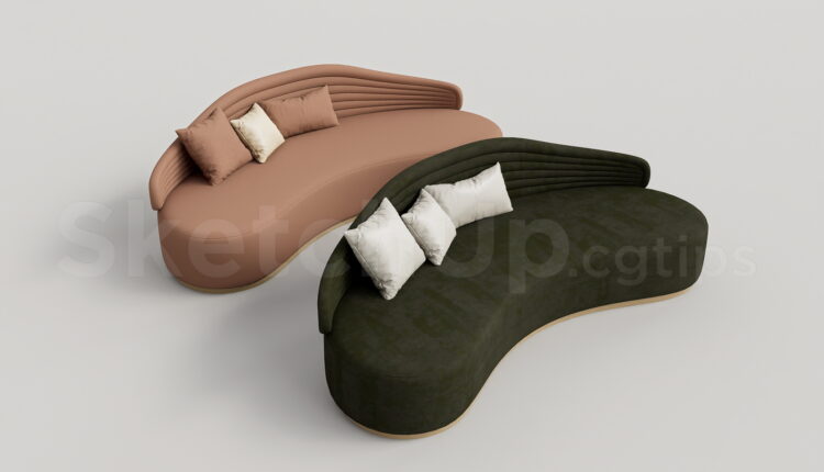 21234. Modern Curved Fabric Sofa With Throw Pillows – Sketchup 3d Model Download (2)