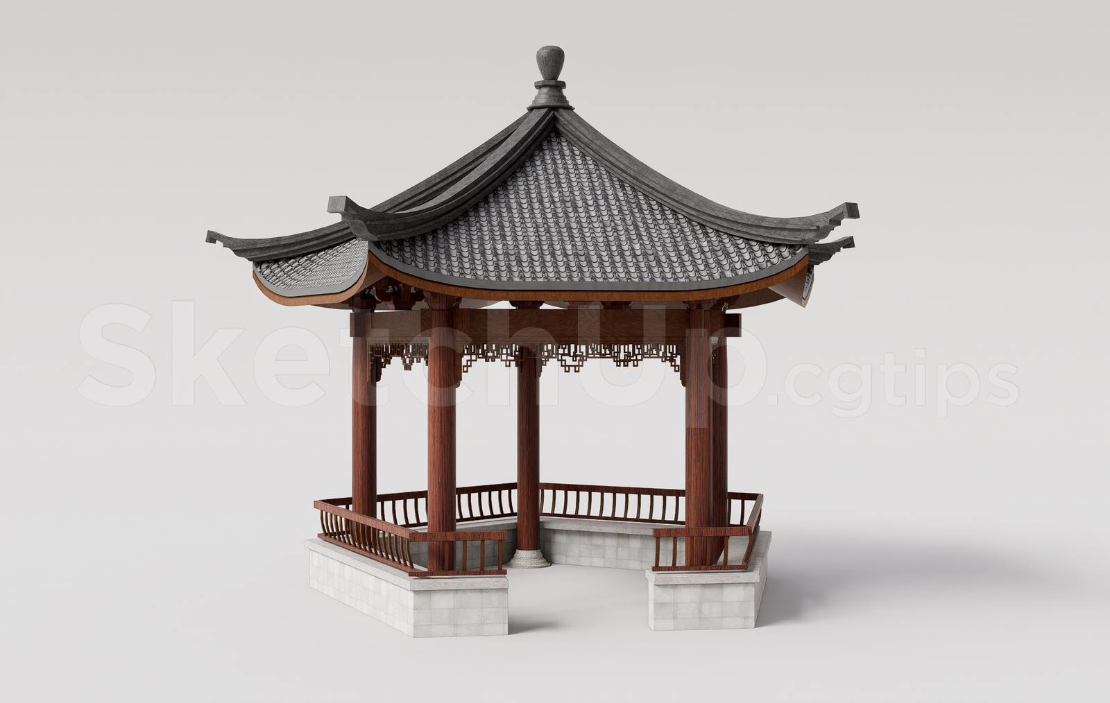 21238. Oriental Garden Wooden Pavilion - Ancient Architecture Sketchup Model Download