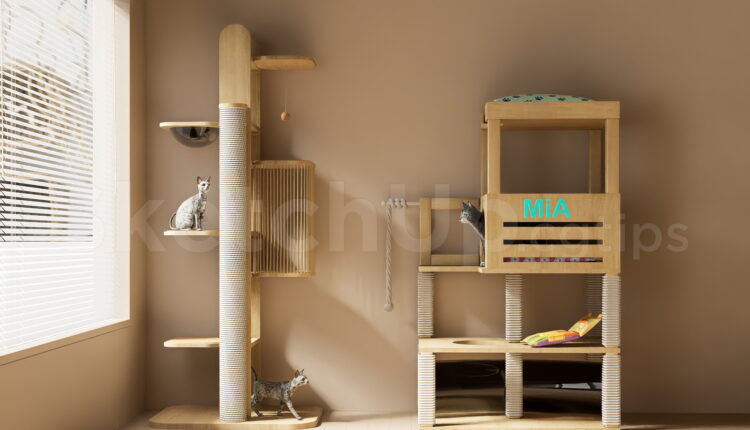 21242. Modern Wooden Cat Tree And Scratching Post Sketchup 3d Model Download (1)
