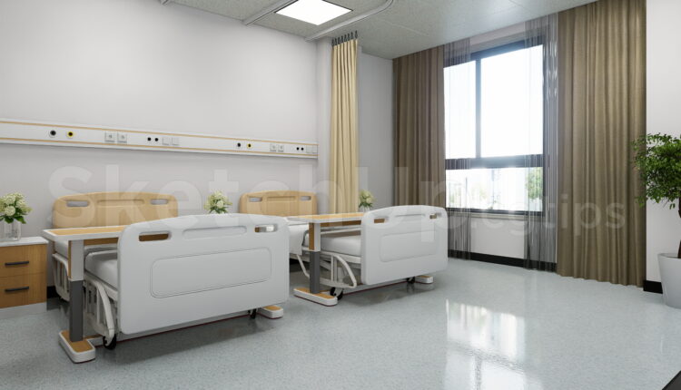 21254. Modern Hospital Patient Room Interior Sketchup Model Free Download (1)