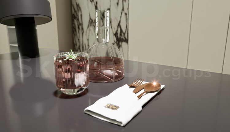 21258. Modern Tableware Set Decanter Glass Cutlery 3d Model Download (1)