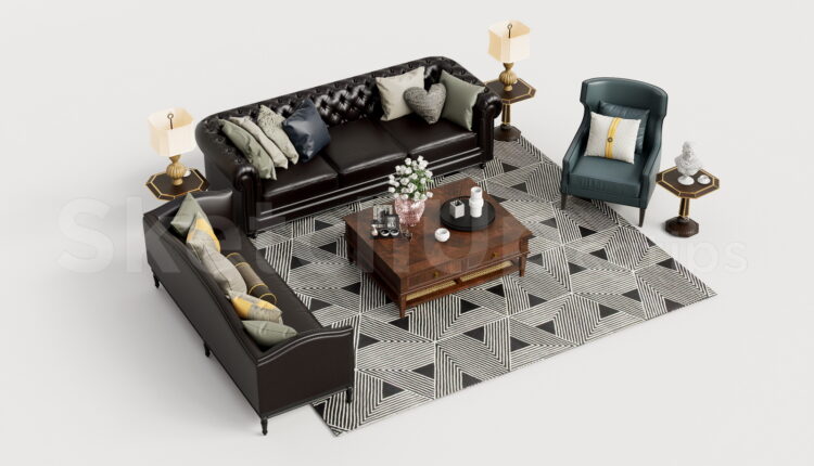 21259. Neoclassical Leather Sofa Set With Armchair And Coffee Table 3d Model Download (2)
