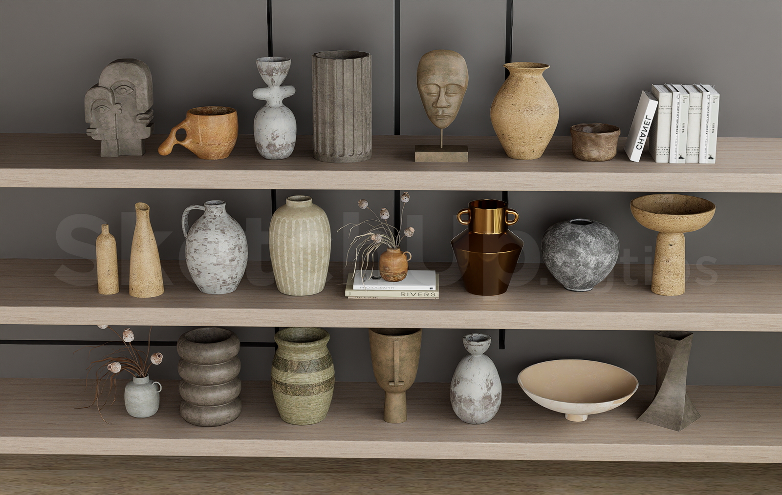 21261. Modern Decorative Shelf With Ceramic Vases And Sculptures Sketchup Model Download (2)