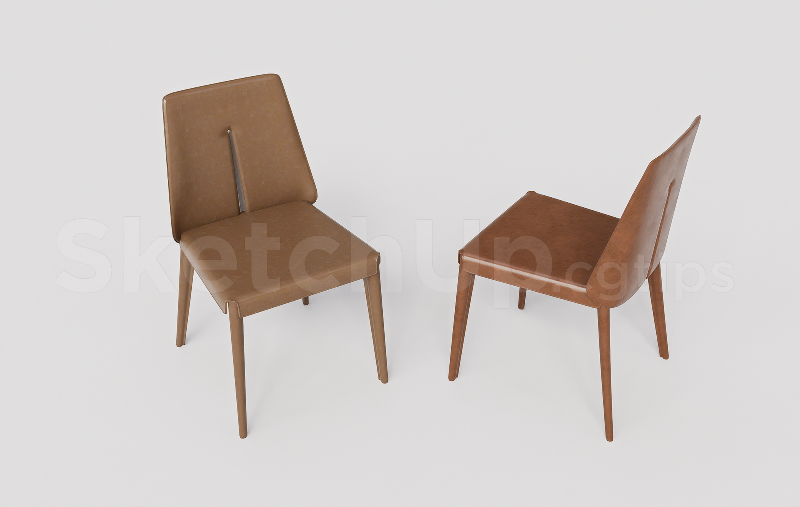 21262. Modern Brown Leather Dining Chair Set Sketchup 3d Model Download (1)