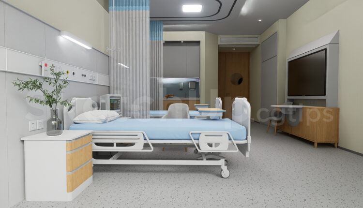 21263. Modern Hospital Patient Room Interior Sketchup Model Free Download (1)