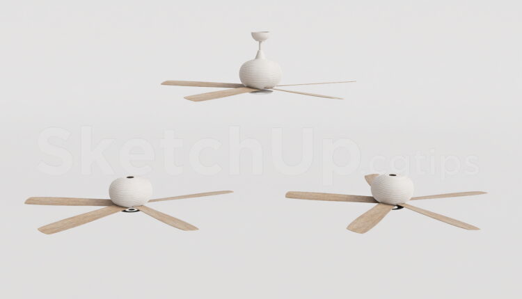 21266. Modern Ceiling Fan Sketchup 3d Model – Wooden Blade Ceiling Fan Design Download (1)