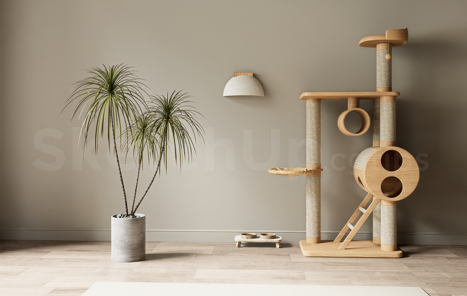 21274. Minimalist Pet Furniture Corner With Cat Tree Sketchup Model Download (1)