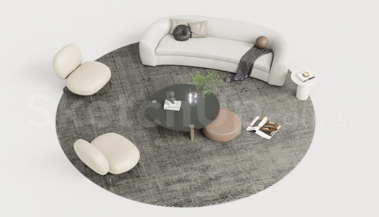 21276. Modern Curved Sofa Living Room Furniture Set Sketchup Model Download (1)