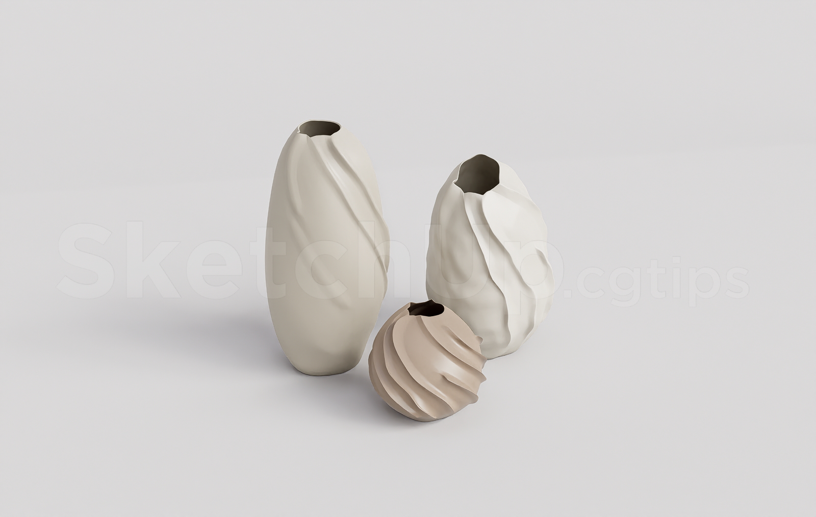 21280. Modern Organic Ceramic Vases Set Sketchup Model Free Download (1)