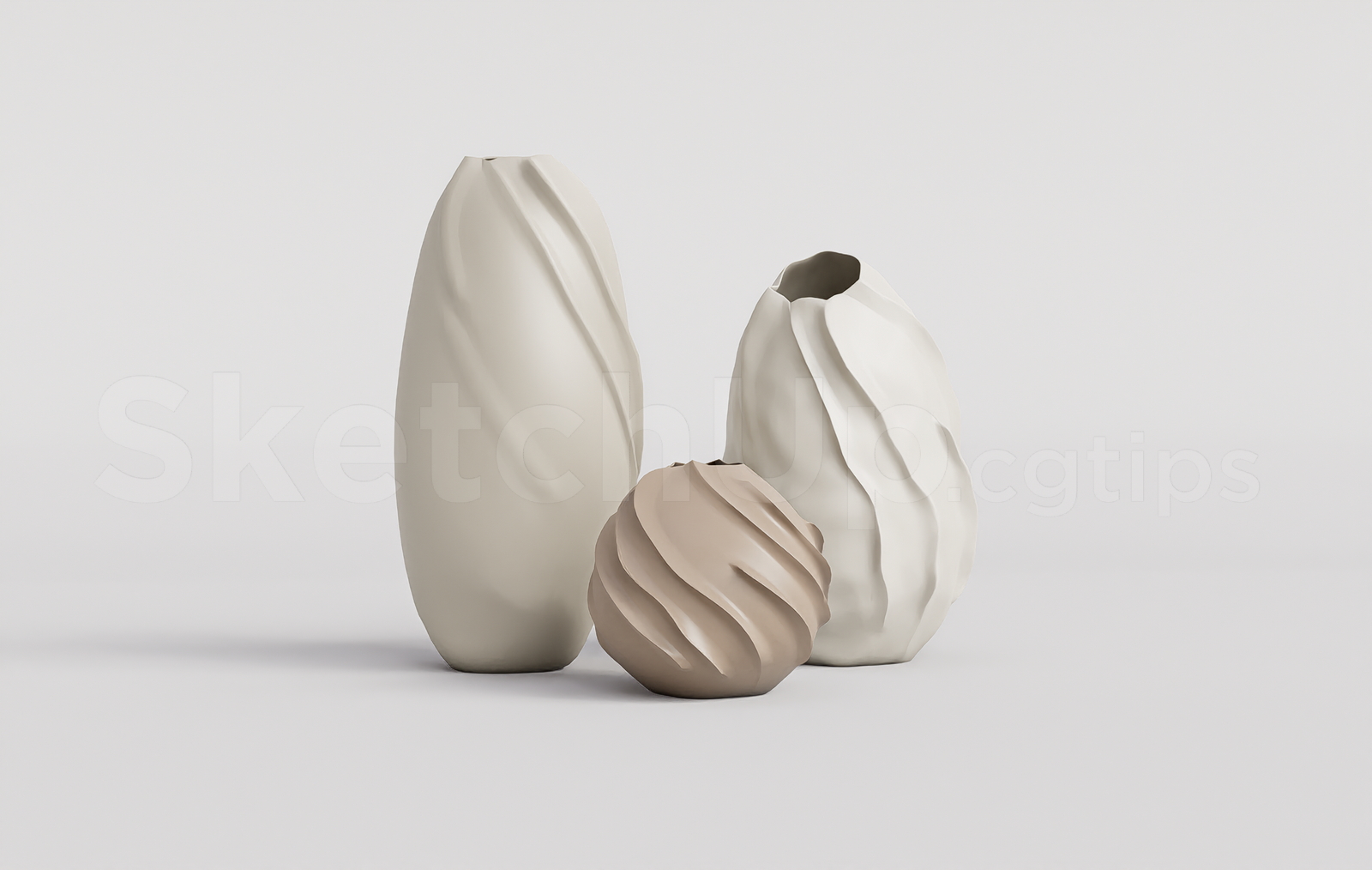 21280. Modern Organic Ceramic Vases Set Sketchup Model Free Download (2)