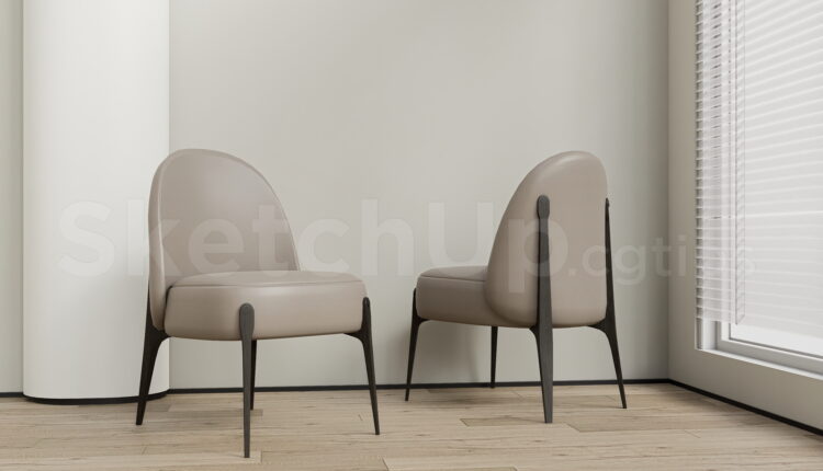 21281. Modern Beige Leather Armchairs Set Sketchup Model Download (1)