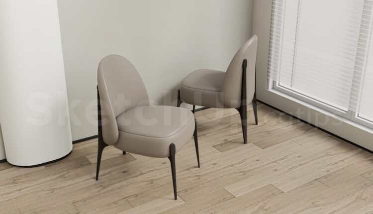 21281. Modern Beige Leather Armchairs Set Sketchup Model Download (2)