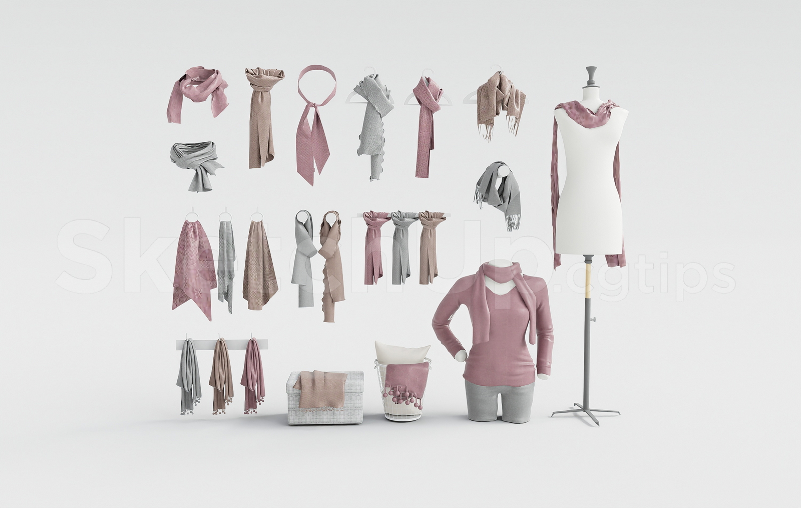 21288. Sketchup Scarf Set With Mannequin Props Download (1)