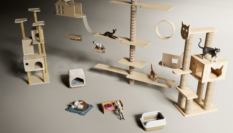 21290. Wooden Cat Tree And Climbing Wall Furniture 3d Sketchup Model Download (2)