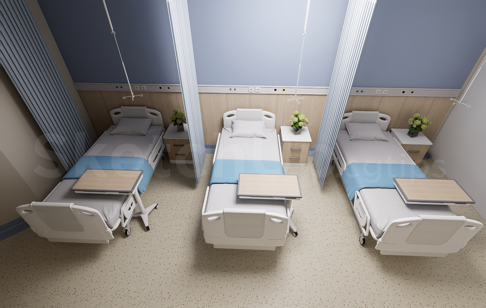 21292. Modern Hospital Ward Room Interior 3d Sketchup Model Free Download (1)