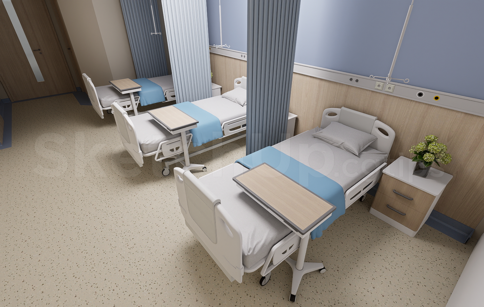21292. Modern Hospital Ward Room Interior 3d Sketchup Model Free Download (2)