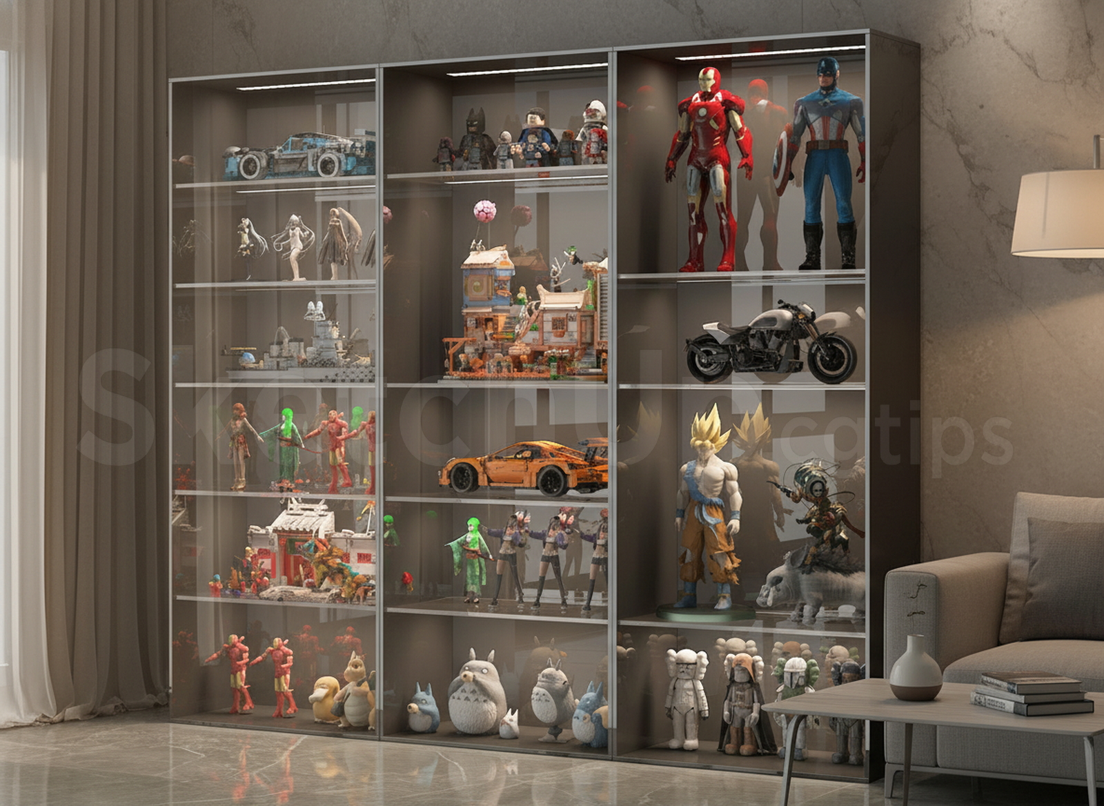 21300. Collector Glass Display Cabinet With Action Figures Set - Sketchup 3d Model Download (2)