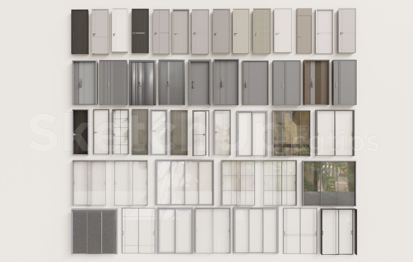 21303. Modern Interior Doors And Glass Sliding Doors Collection - Sketchup 3d Model Download (1)