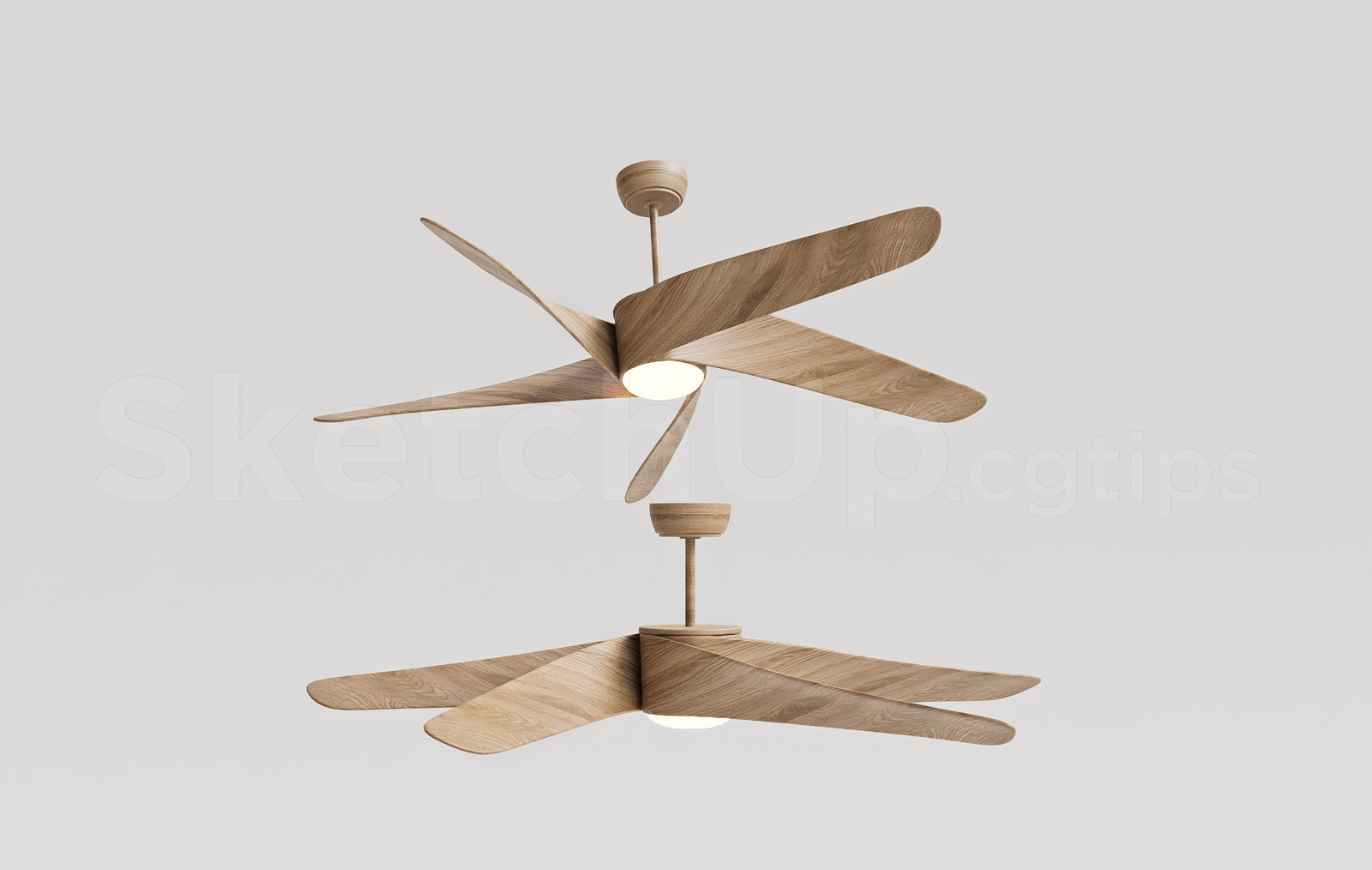 21306. Modern Wooden Ceiling Fan With Light - Sketchup 3d Model Download (1)