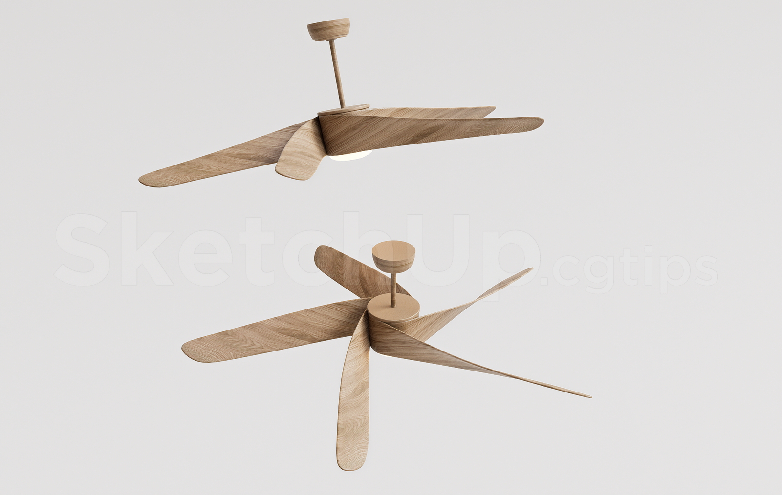 21306. Modern Wooden Ceiling Fan With Light - Sketchup 3d Model Download (2)