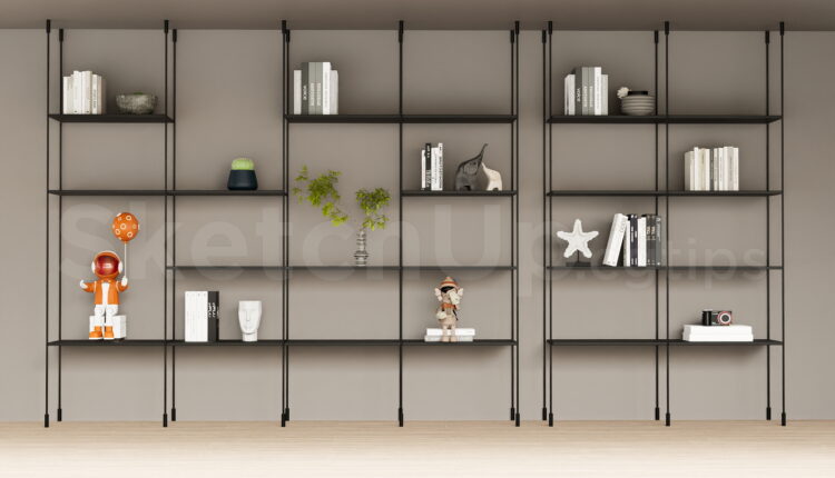 21309. Floor-to-ceiling Metal Frame Bookshelf And Storage Display – 3d Sketchup Model Download (1)