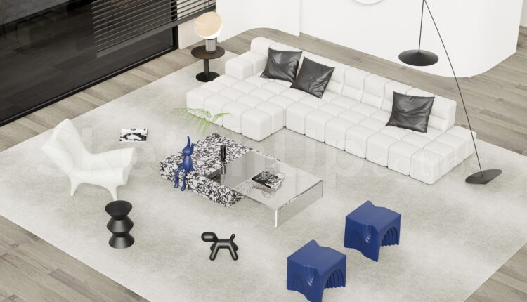 21310. Modern Minimalist L-shape Tufted Sofa And Decor Set – 3d Sketchup Model Download (2)