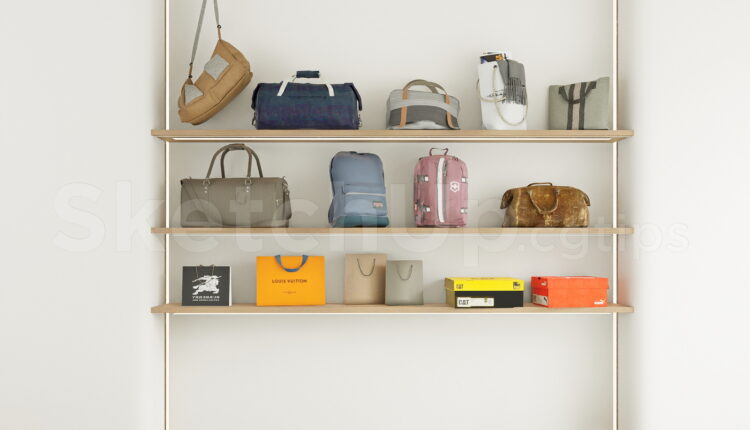 21311. Modern Retail Wall Shelf With Travel Bags And Backpacks – Sketchup 3d Model Download (2)