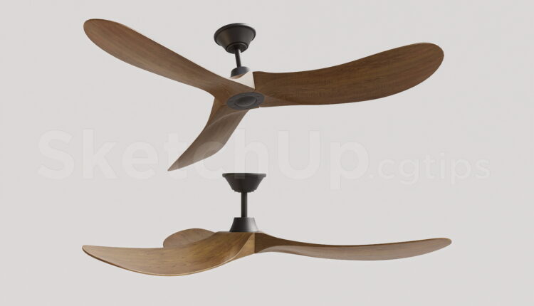 21312. Contemporary Wooden Ceiling Fan With Matte Black Rod – Sketchup 3d Model Download (1)