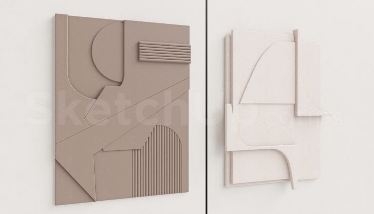 21320. Japandi Style Geometric Textured Wall Sculpture Set – Sketchup 3d Model Download (1)