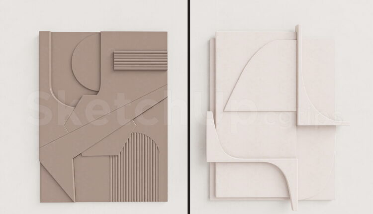 21320. Japandi Style Geometric Textured Wall Sculpture Set – Sketchup 3d Model Download (2)
