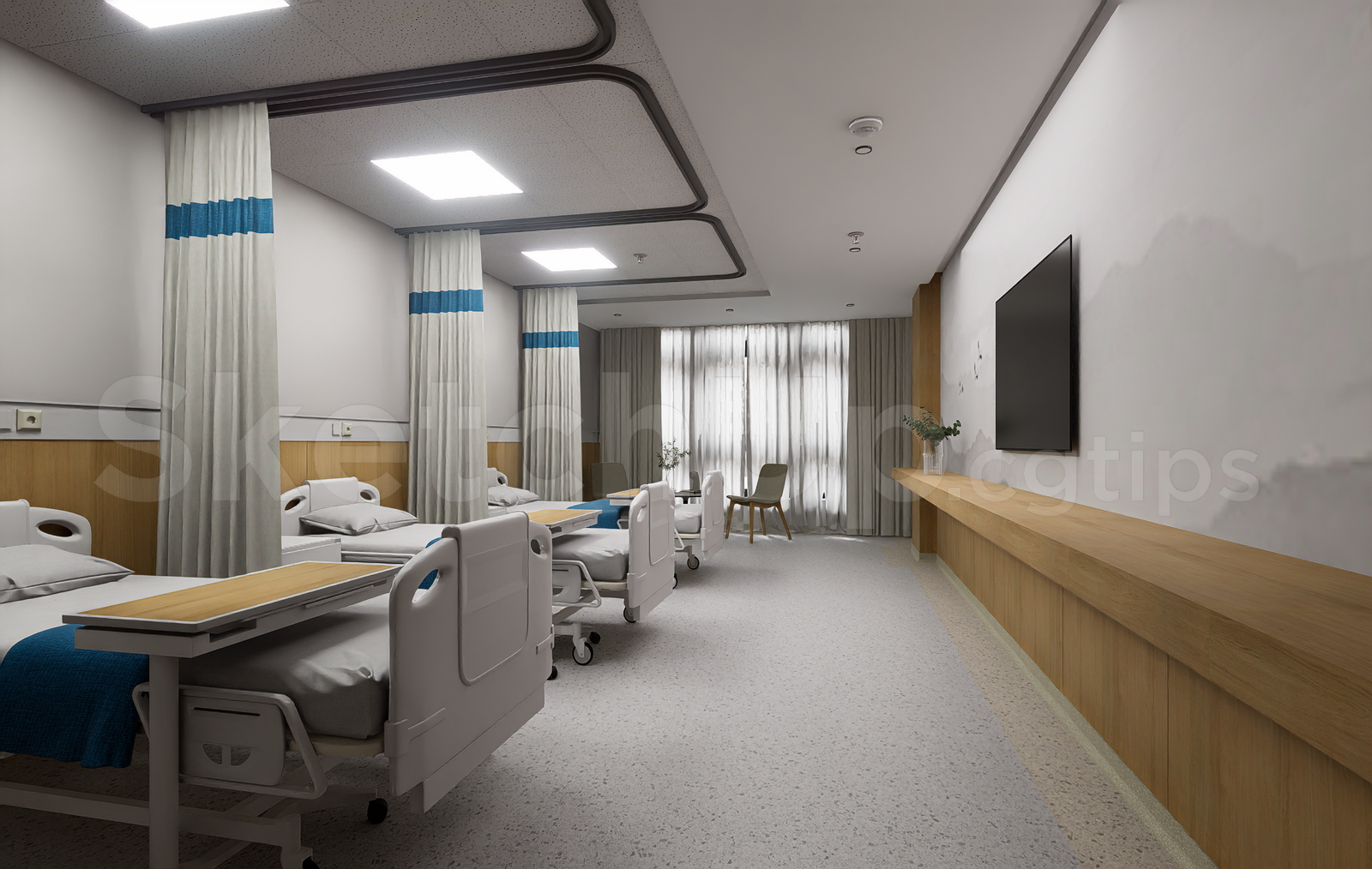 21322.-modern-hospital-patient-room-interior-scene-with-adjustable-beds-sketchup-3d-model-download-2