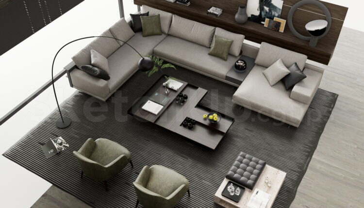21334. Modern Sectional Sofa Living Room 3d Model Sketchup Download (2)