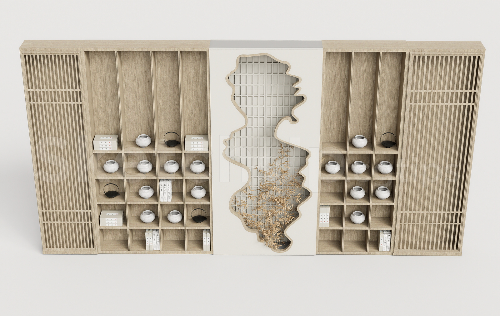 21335. Download Zen Asian Wooden Wall Display Cabinet Sketchup Model (2)