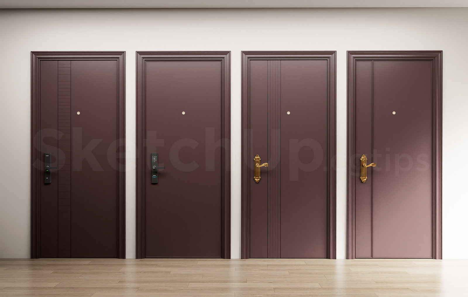 21337. Modern Dark Purple Security Door Collection - Sketchup Model Download (2)