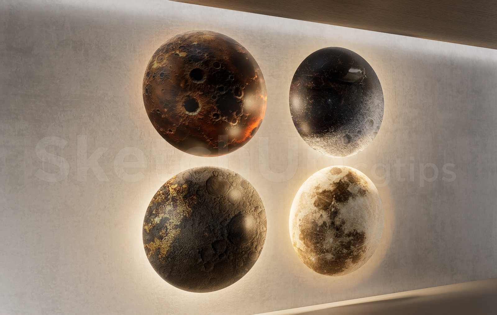 21338. Modern Moon And Planet Wall Sconce Collection - Sketchup 3d Model Download (2)