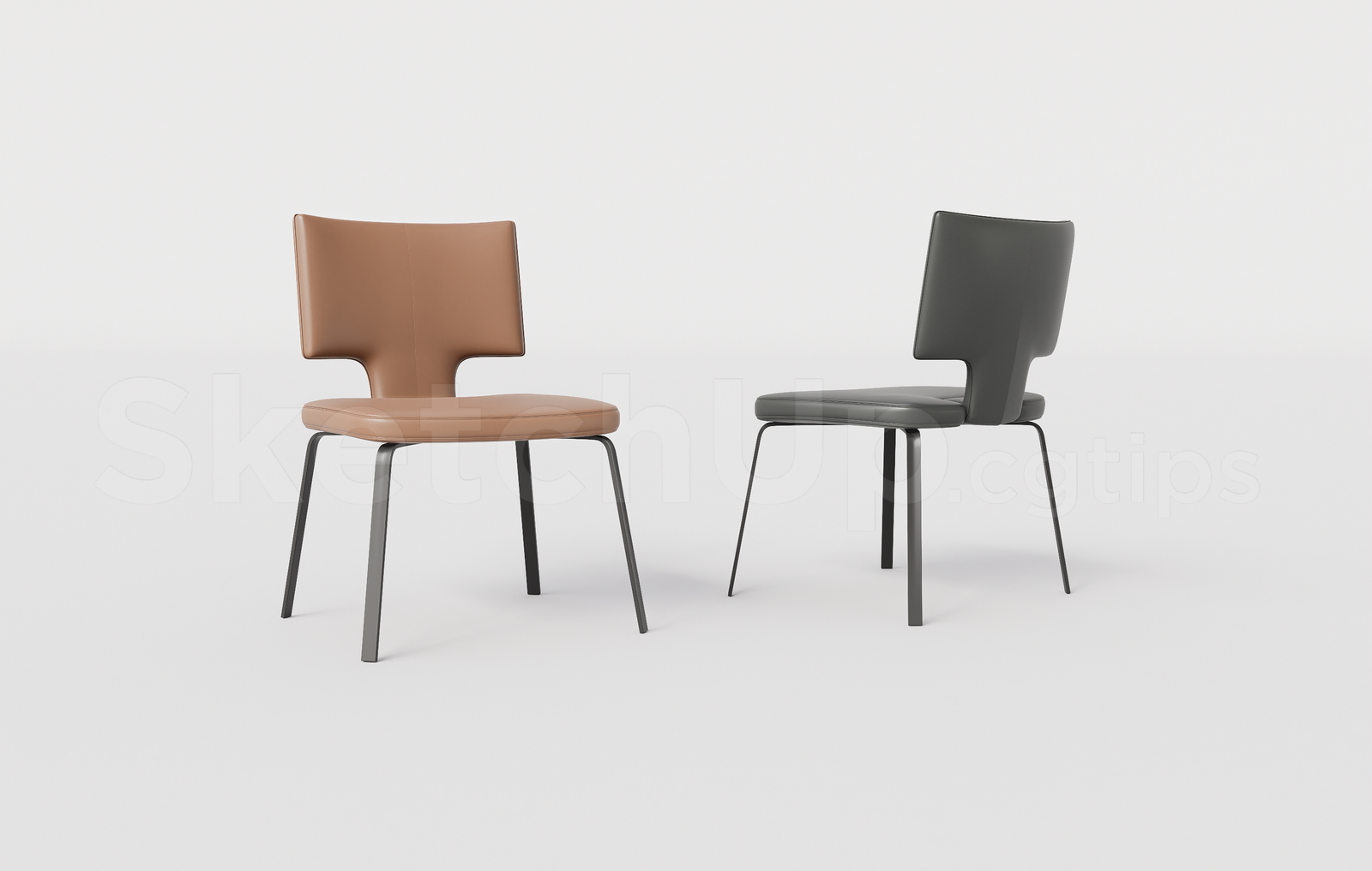 21339. Modern Leather Dining Chair With Metal Legs - Sketchup 3d Model Download (1)